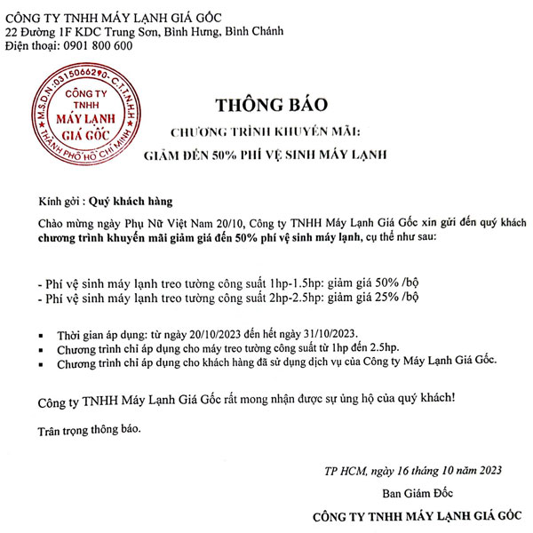 Giảm 50% phí vệ sinh máy lạnh